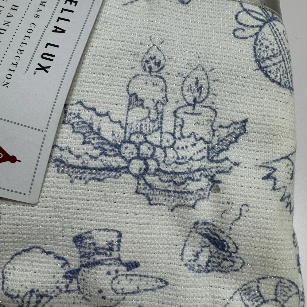 Set 2 Bella Lux White Blue Sparkly Christmas Bathroom Hand Towels 100% Cotton